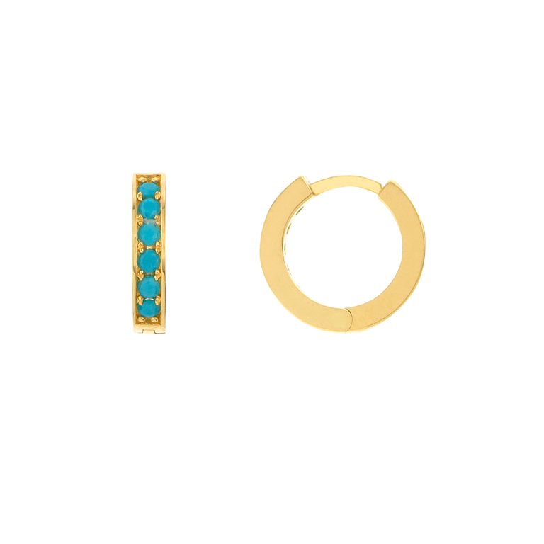 14k Yellow Gold Huggie Hoop Earrings with Turquoise