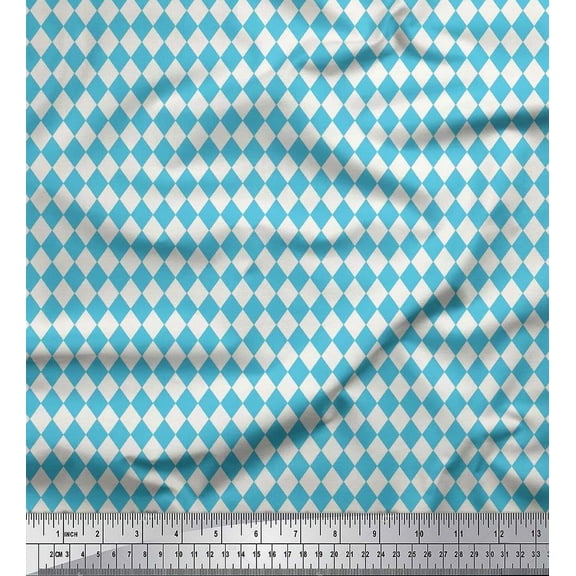 Soimoi Blue Velvet Fabric Diamond Geometric Decor Fabric Printed Yard 58 Inch Wide