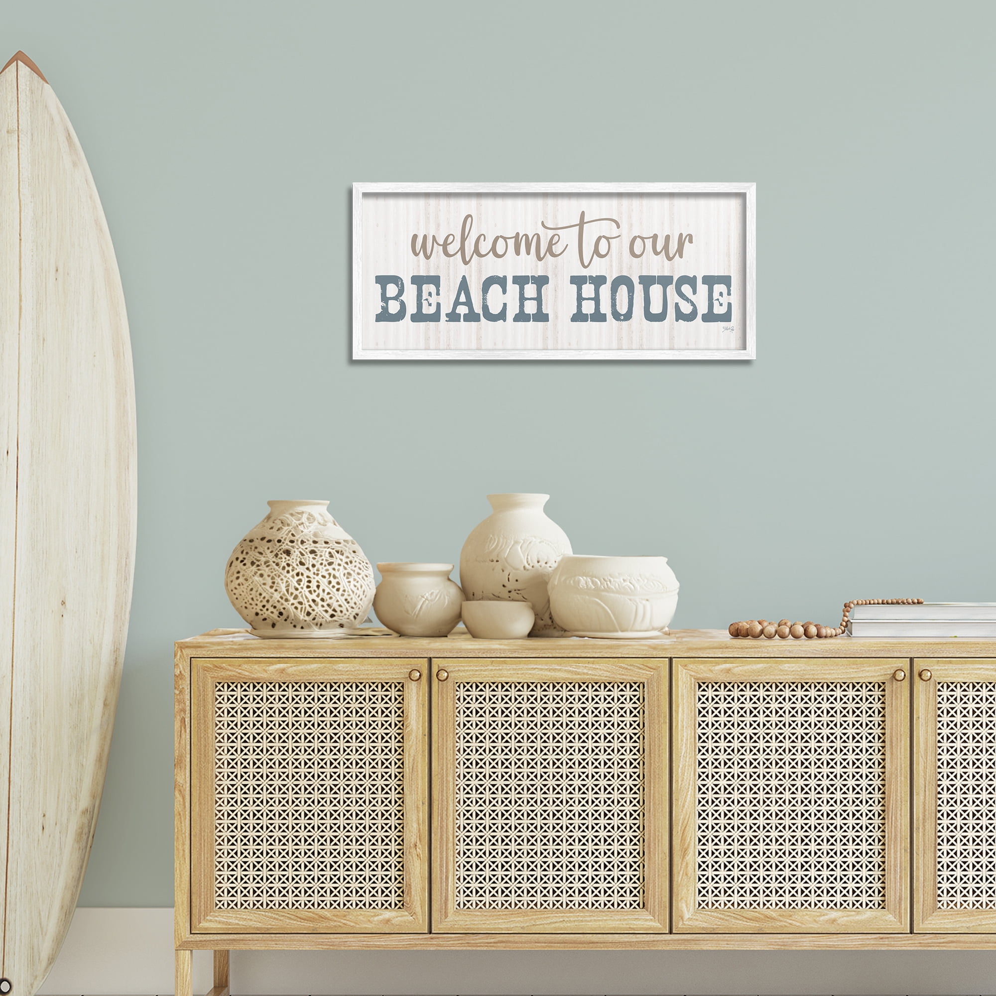 Stupell Industries Welcome Beach House Typography Painting White Framed Art Print Wall Art, 30 x 13