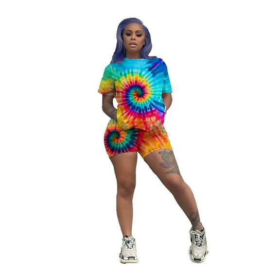 Tie dye short sets women 2 piece outfits sexy two piece outfit for women cute women two piece short set casual womens set 2 piece biker shorts outfits for women