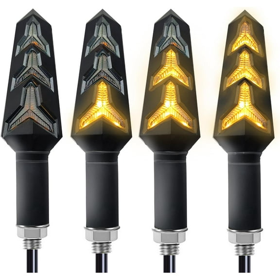 4PCS Universal Motorcycle Turn Signals LED 12V 3 Wire Flowing Indicator Lights 14 Bulbs Compatible with Motorbike Scooter Quad Cruiser Yamaha Harley Suzuki Off Road