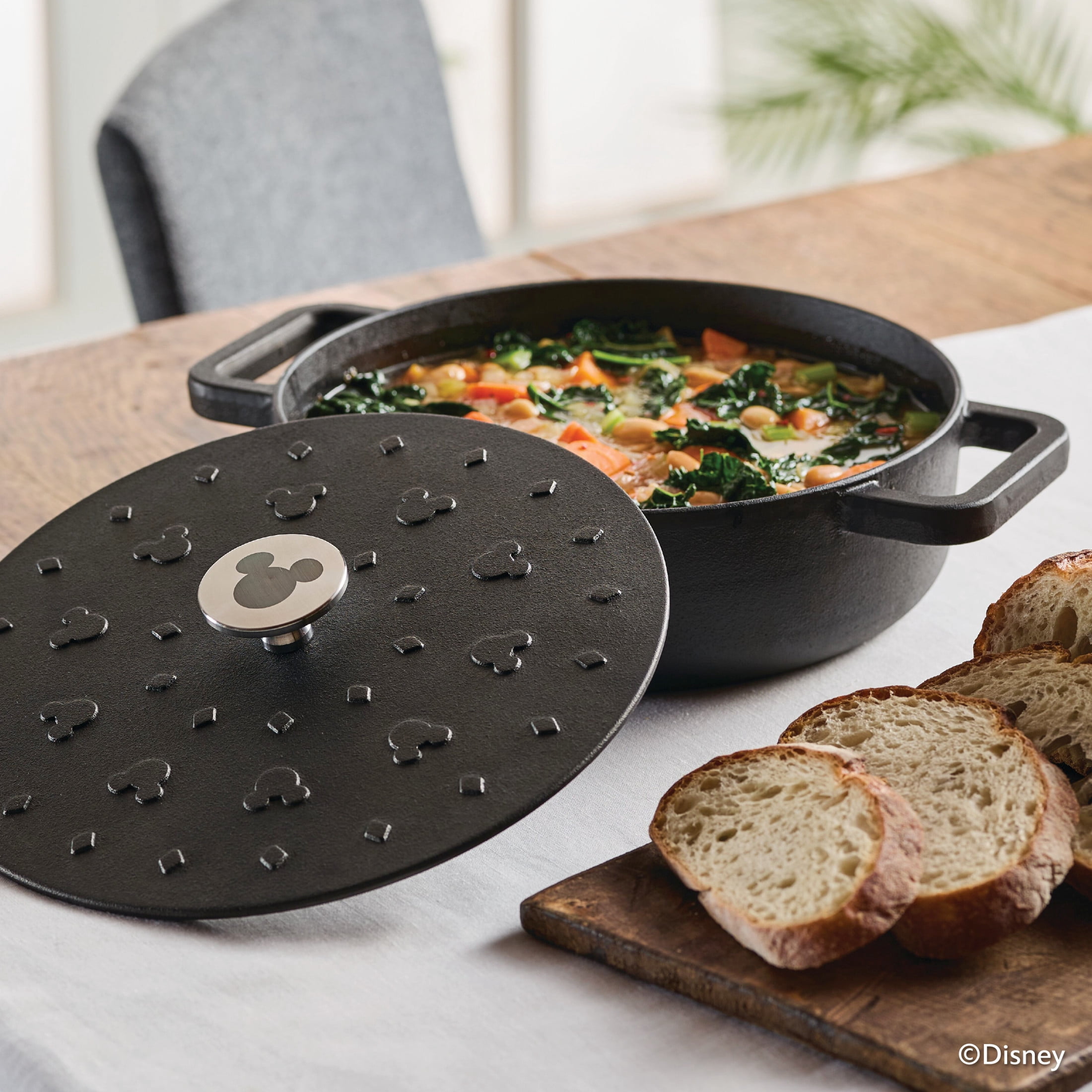 Farberware Disney Mickey Mouse Monochrome 3 Quart Cast Iron Shallow Casserole, Black