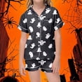 thumbnail image 2 of CAIVO Girls Halloween 2 Piece Pajama Sets Cute Pumpkin Bat Print Lapel Short Sleeve Button Down Shirt With Shorts Sleepwear Comfort Kids Casual Nightwear Loungewear, 2 of 4