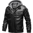 thumbnail image 4 of JIMLAXER Men's PU Leather Jacket, Detachable Hood Moto Biker Jacket, Slim Fit Zip Up Casual Coat, Windproof Warm Outerwear, 4 of 6