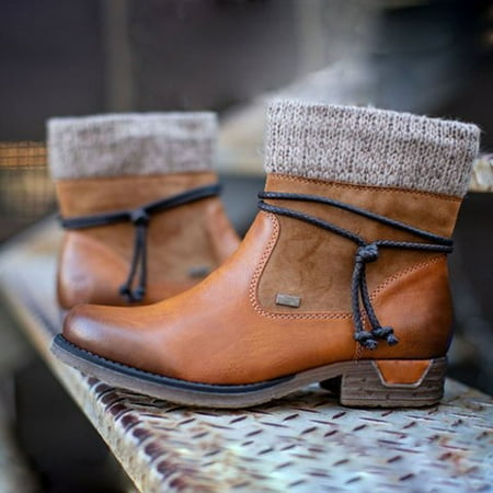 

Aueoeo Fall Boots For Women 2023 Wide Ankle Boots For Women Women S Round Toe Leather Stitching Side Zipper Thick Heel Warm Low Heel Boots