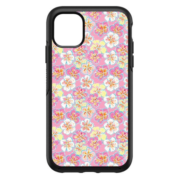 DistinctInk Custom SKIN / DECAL compatible with OtterBox Symmetry for iPhone 11 (6.1" Screen) - Preppy Pattern - Yellow White Pink Flowers Floral