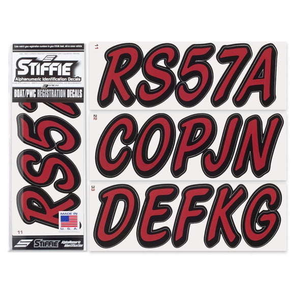 STIFFIE Whipline Solid Burgundy/Black 3" Alpha-Numeric Registration Identification Numbers Stickers Decals for Boats & Personal Watercraft