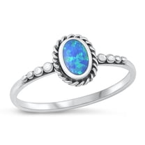 CHOOSE YOUR COLOR Blue Simulated Opal Ring .925 Sterling Silver Bali Style Band CZ Female Size 9