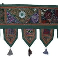 thumbnail image 4 of Stylo Culture Decorative Cotton Long Valances For Windows Dark Green Vintage Embroidered Patchwork Tassels Floral Scarf Curtain Topper Bedroom Large Door Hanging Toran | 78 x 12 Inches, 4 of 4