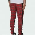 thumbnail image 3 of Miluxas Men's Plaid Color Matching Feet Pants Drawstring Zipper Pocket Slim Trousers Mid-Waist Elastic Slacks Red, 3 of 7