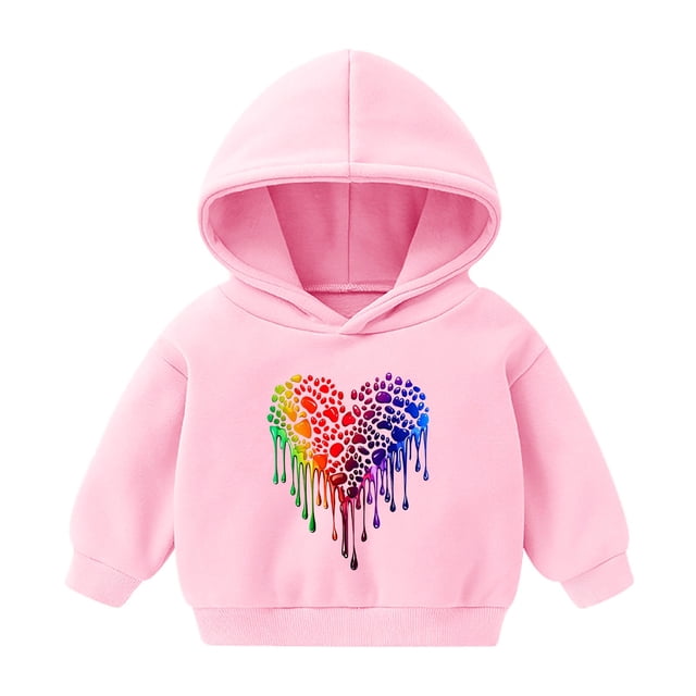 Économies d'Hiver! SROBPTY Chandails à Manches Longues pour Tout-Petits, T-Shirt pour Enfants à Manches Longues à Motif Imprimé, Col Rond, Court, Garçons et Filles, Chandail à Capuchon Rose, 7 Ans