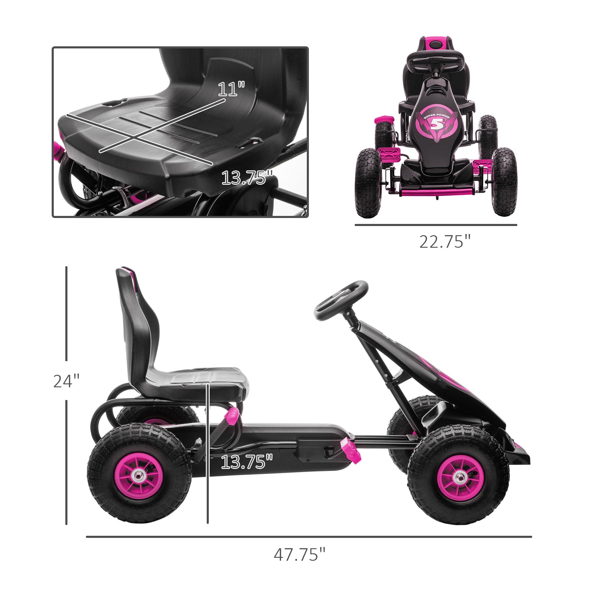 Kids Bike Aosom Kids Pedal Go Kart Ride-on Toy with Ergonomic Comfort, Pedal Car with Tough, Wear-Resistant Tread, Go Cart Kids Car for Boys & Girls with Suspension System, Safety Hand Brake, Ages 5