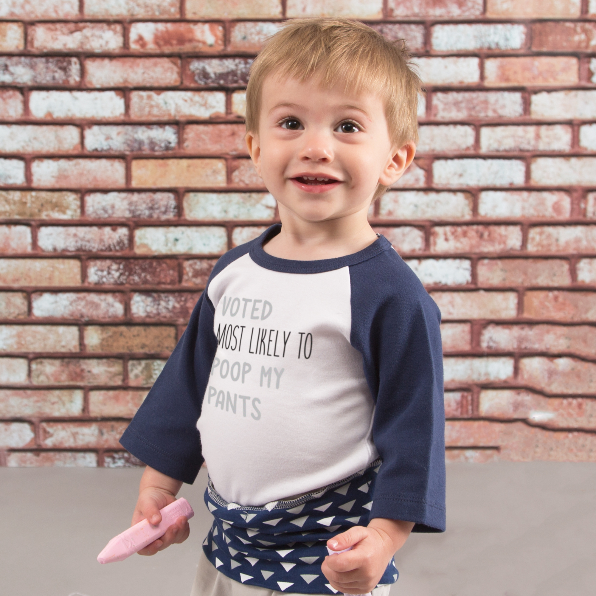 Poop My Pants - 6-12 Months 3/4 Length Navy Sleeve Onesie