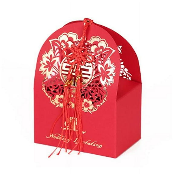 Panda Superstore  Laser Cut Chinese Style Gift Red Table Candy Boxes Favor for Wedding, Red - 10 Piece