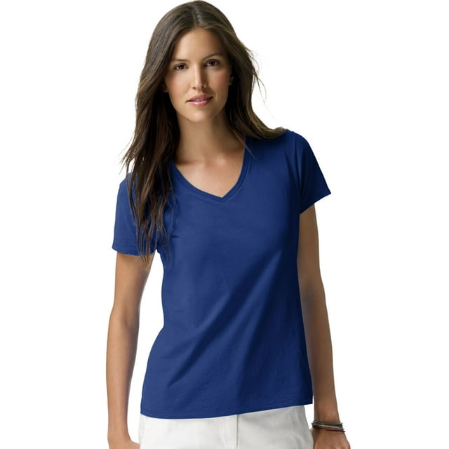 Hanes T-Shirt à Col en V Nano-T pour Femmes, P, Bleu Royal Foncé