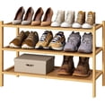 thumbnail image 1 of Zapatero de 3 niveles para armario, organizador de zapatos apilable, estante independiente de madera, 1 of 6