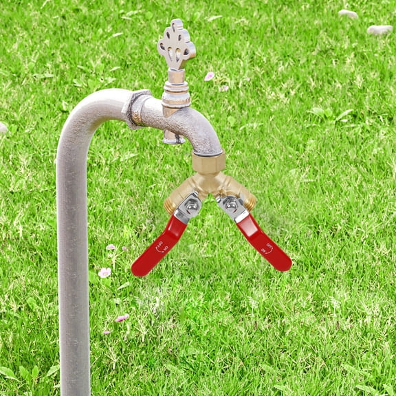 Sutowe 2 Way Garden Hose Splitter Brass 3/4 Inch GHT Thread Y Valve Faucet Splitter Multipurpose Water Hose Y Connector for Irrigation