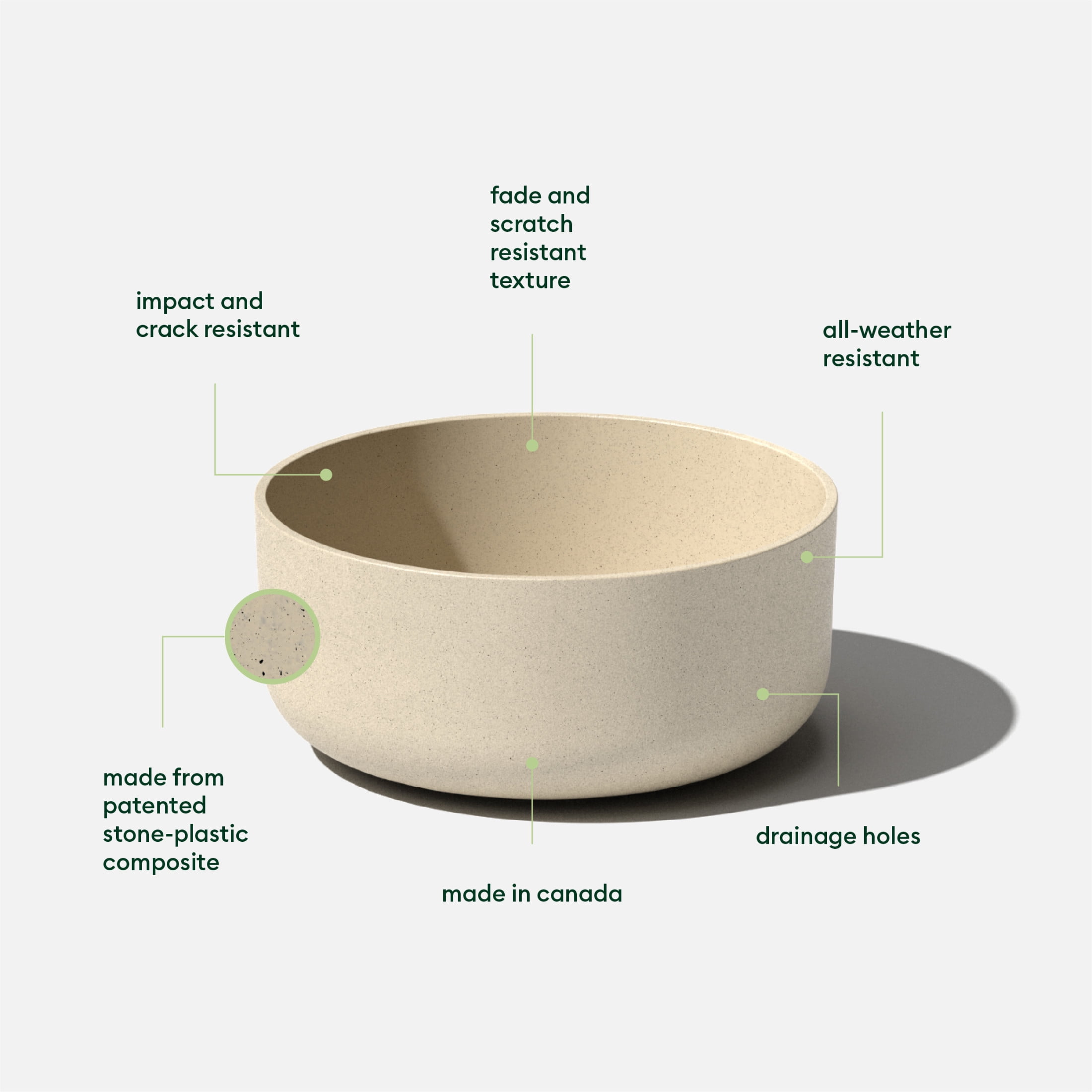 Veradek Mason Series Kona Bowl 14" Plastic-Stone Planter 2-Pack Sand
