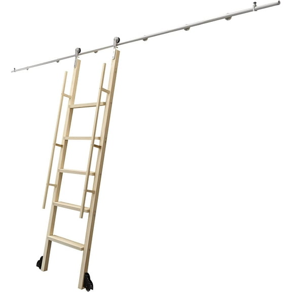 Mon Stainless Steel Rolling Library Ladder for Bookshelf, Silver