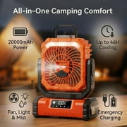 WLRETMCI Portable Camping Fan Rechargeable Battery Operated Fan with Light and Mist 20000mAh Outdoor Fan for Tent Travel Emergency