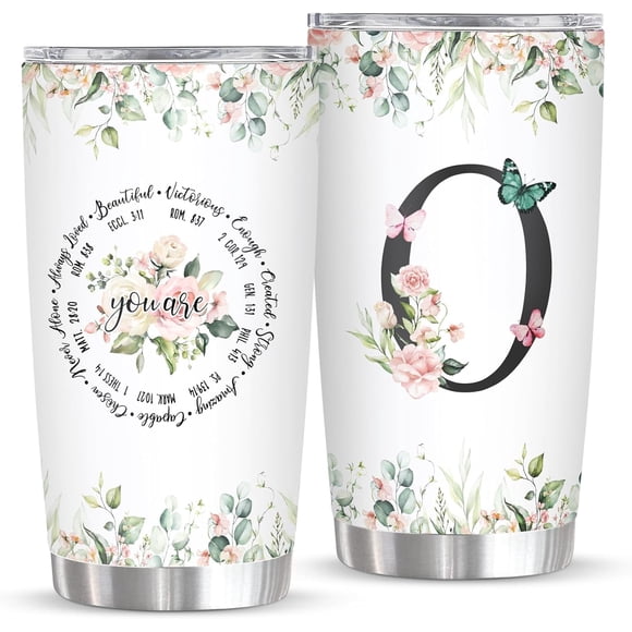 Personalized Initial O Tumbler 20oz: Monogrammed Christian Gift for Women – Birthday Mother's Day Religious Inspiration – Custom Coffee Mug with Elegant Design