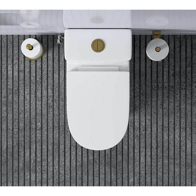 HWMT-8733G Small Compact Toilet with Gold Button, Dual Flush One Piece  Short Bathroom Tiny Mini Toilet Commode Water Closet Concealed Trapway