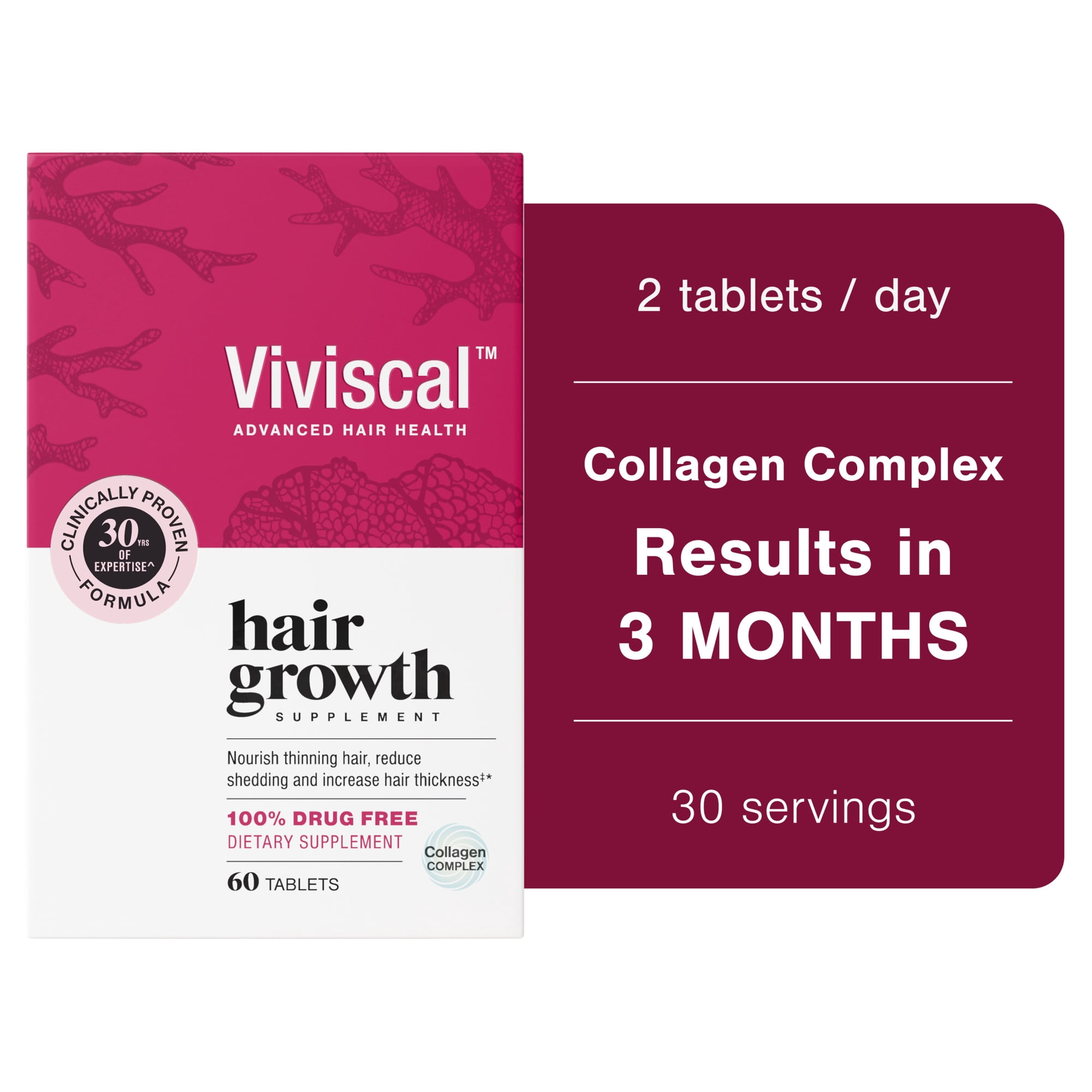Viviscal Hair Growth Supplements for Women, Thicker Fuller Hair Support for Thinning Hair and Hair Loss, with Biotin and Marine Collagen, Drug-Free, 60 Tablets, 1-Month Supply