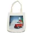thumbnail image 1 of Christmas Tote Bag, Red and White American Truck in December Winter Night Moon and Stars Tree, Cloth Linen Reusable Bag for Shopping Books Beach and More, 16.5" X 14", Cream, by Ambesonne, 1 of 2