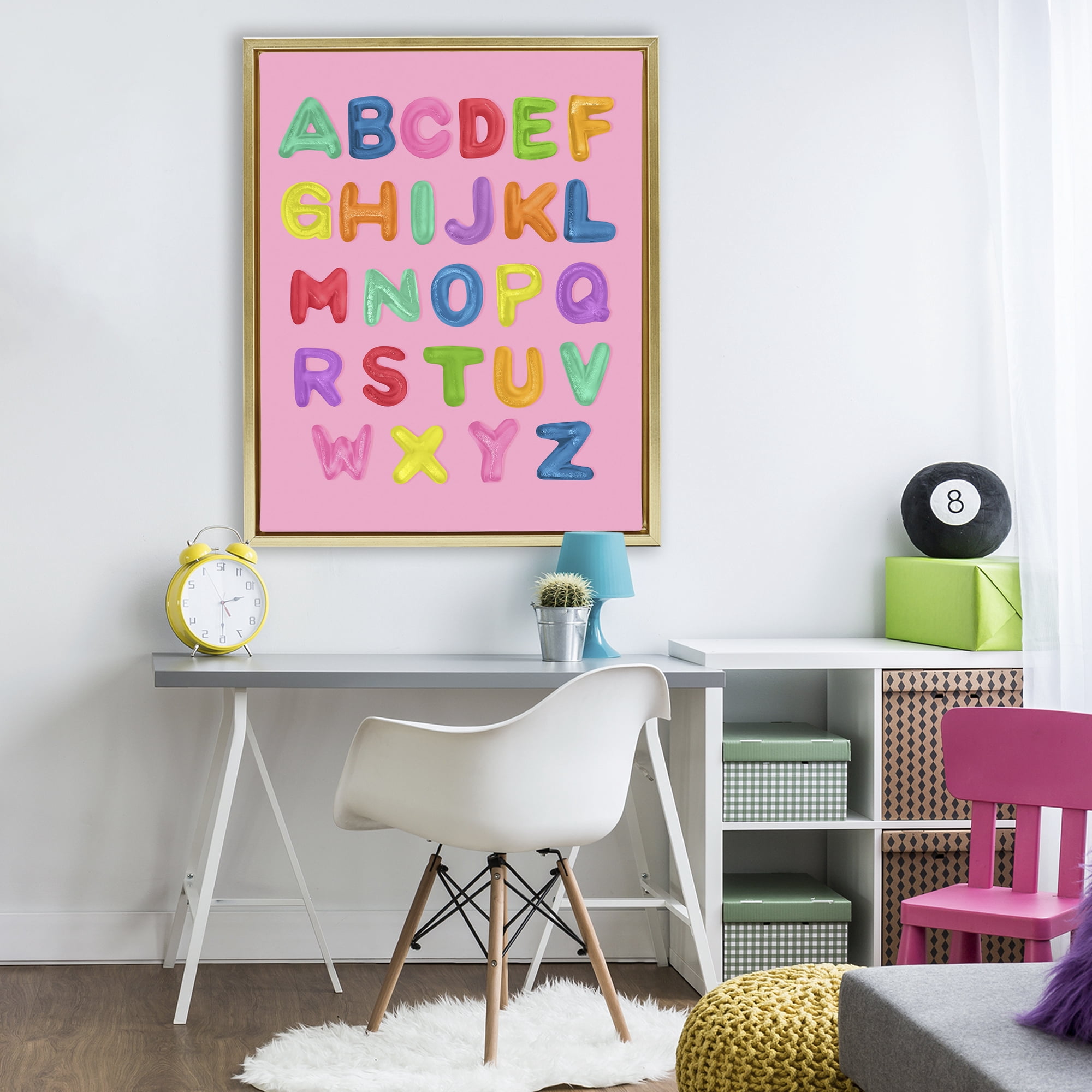 Stupell Industries Gummy Alphabet over Pink Gold Framed Floater Canvas Wall Art, design by LISH Creative