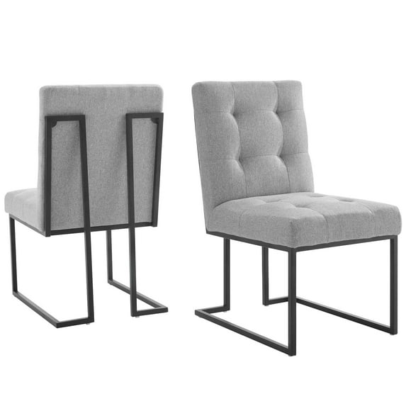 Side Dining Chair, Set of 2, Fabric, Metal Steel, Black Grey Gray, Modern Contemporary Urban Design, Kitchen Room Cafe Bistro Restaurant Hospitality