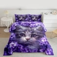 thumbnail image 2 of Manfei Kawaii Cat Teens Full Size Comforter Sets, Purple Blossoms Flower Bedding Comforter Set, Dreamy Animal Reversible Bedding Sets, Lightweight Room Decor, 3-Piece, 2 of 8