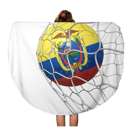 LADDKA 60 inch Round Beach Towel Blanket Ecuador Ecuadorian Flag Soccer Ball Inside The Net Travel Circle Circular Towels Mat Tapestry Beach