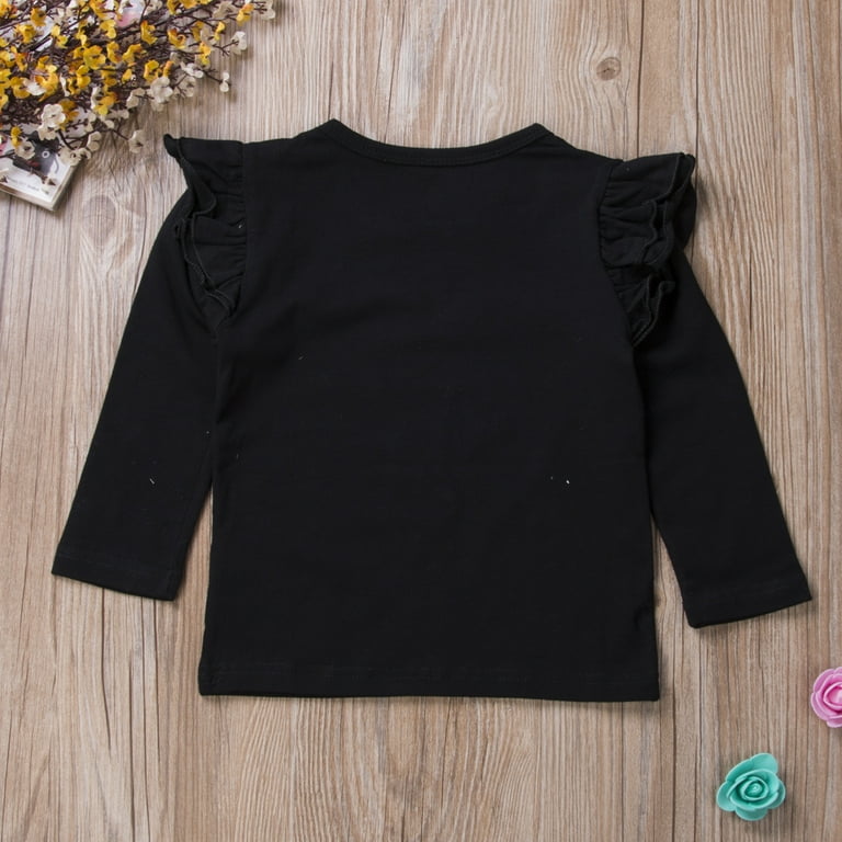 Nokpsedcb Toddler Baby Boy Girl Basic Solid Plain Organic Cotton T Shirts  Tops Long Sleeve Tee Shirt Girls Clothes Black 3-4 Years 