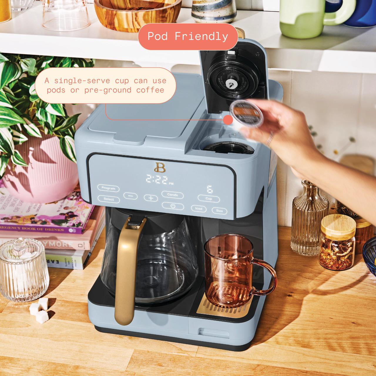 Beautiful Multi-Brew 12-Cup Programmable Drip & Single-Serve Coffee Maker, Cornflower Blue by Drew Barrymore