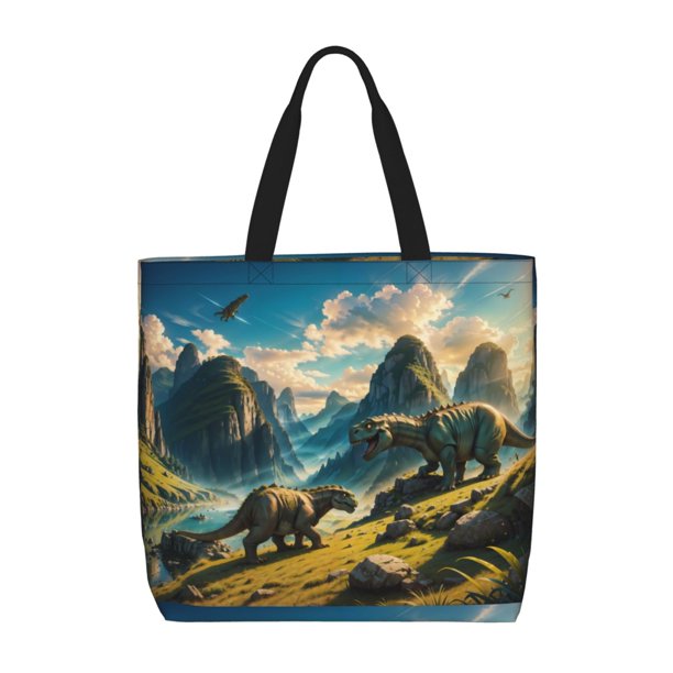 Easygdp Valley River Dinosaur Bolsa Tote para Mujer, Bolso de Hombro para Trabajo, Playa, Viajes, Compras y Supermercado