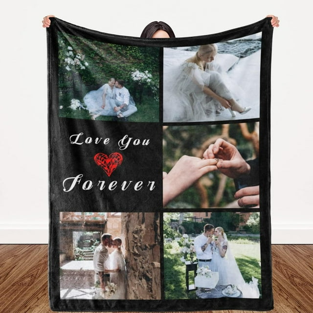 MesaSe Custom Memorial Gift with Photo Text Collage Made in USA 10 Photos Customized Blankets Personalized Throw Using My Own Pictures for Family Mom Dad Kids Wife or Lover - 4 Sizes