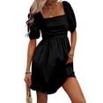 thumbnail image 3 of Women'S Puff Short Sleeve Boho Dress Square Neck Summer A Line Dresses Black S, 3 of 8