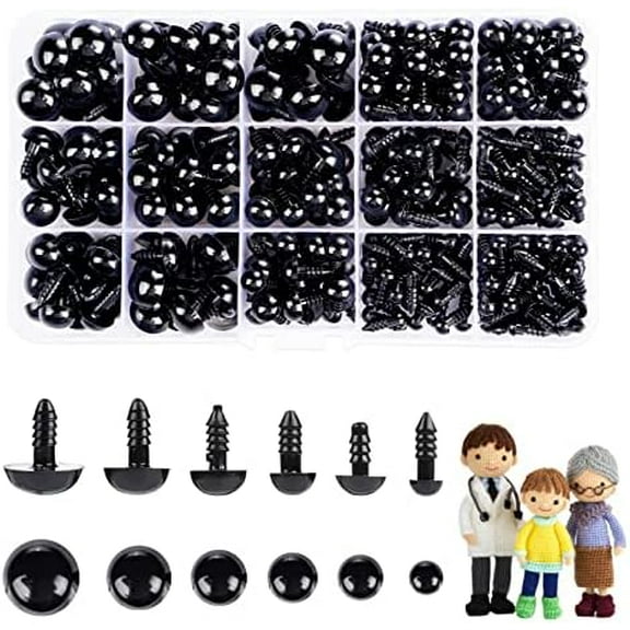 700 Pcs Black Plastic Crochet Safety Eyes with Washers for 6-14mm Stuffed Animals and Amigurumi DIY Halloween Decorations$$