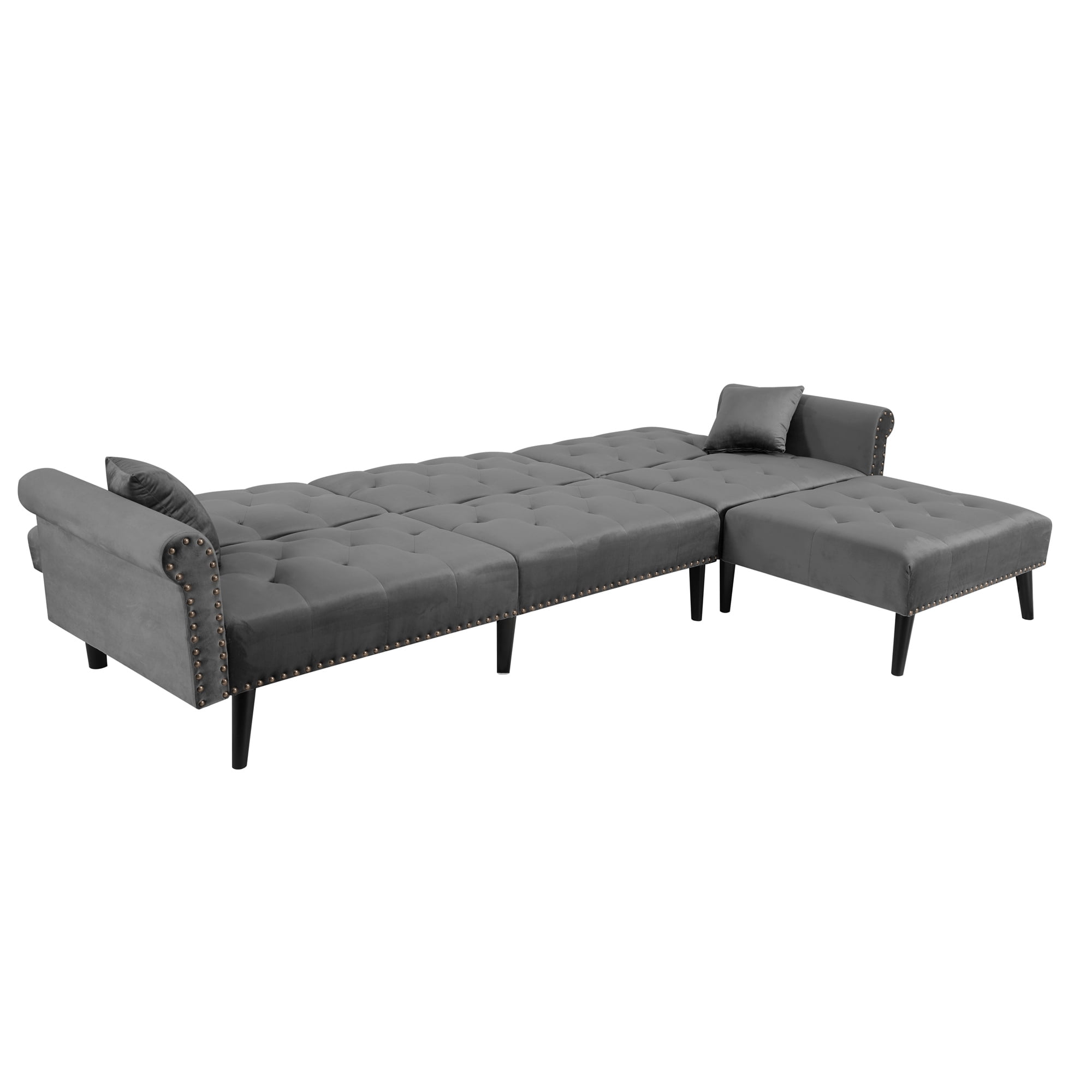 Aukfa 115" Velvet Sectional Sleeper Sofa for Living Room, Convertible Sofa Bed Queen, Dark Gray