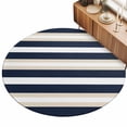 thumbnail image 2 of Round Area Rugs 7Ft, Khaki Navy Blue Striped Non-Slip Washable Circle Rugs Carpet, Farmhouse Abstract Lines Art Indoor Outdoor Rug Floor Mats Throw Runner for Bedroom Living Room Bathroom, 2 of 8