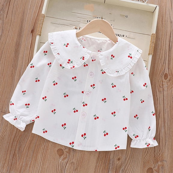 HVOBTTY Toddler Girl's Long Sleeve Collared Shirts Collar Print Loose Lapel Soft Material Daily Wear Top