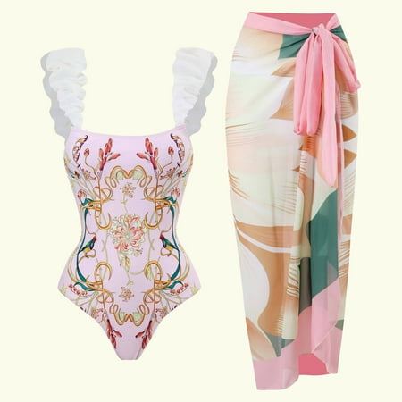 Clearance Rciityk Women s Ones piece Swimsuit with Beach Cover up Wrap Skirt Sarong Retro Floral Print Bikini Set Two Piece Bathing Suit - Summer Savings Clearance