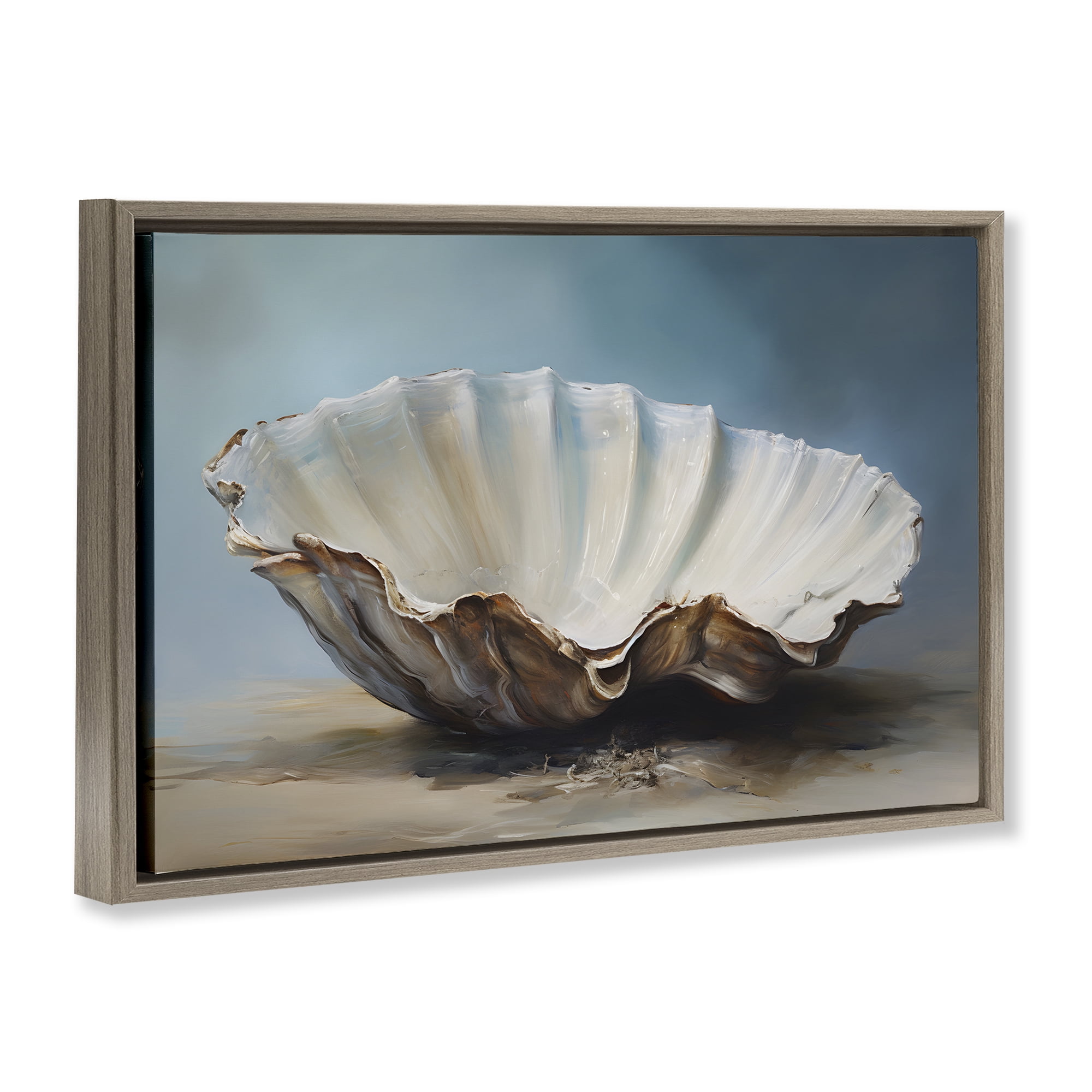 Stupell Industries Neutral Beach Seashell Nautical & Beach Painting Brown Floater Framed Canvas Art Print Wall Art, 25 x 17