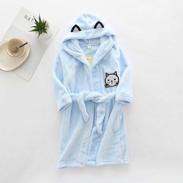 LSLJS Boys Girls Robe Kids Flannel Hooded Bathrobe Sleepwear Toddler Plush Robes With Belt, Kids Robe