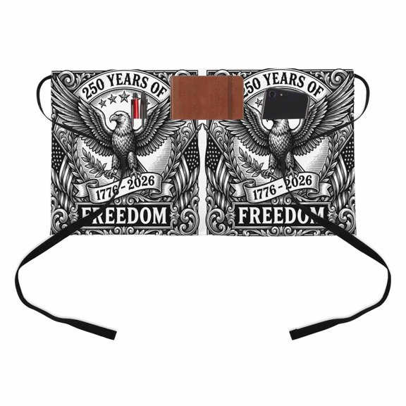 USA Years of Freedom Kitchen Restaurant Half Waist Apron, Independence Day Vintage Eagle American Flag Server Short Apron with 3 Pockets Waterproof Oil Waist Aprons for Women Waitress Waiter