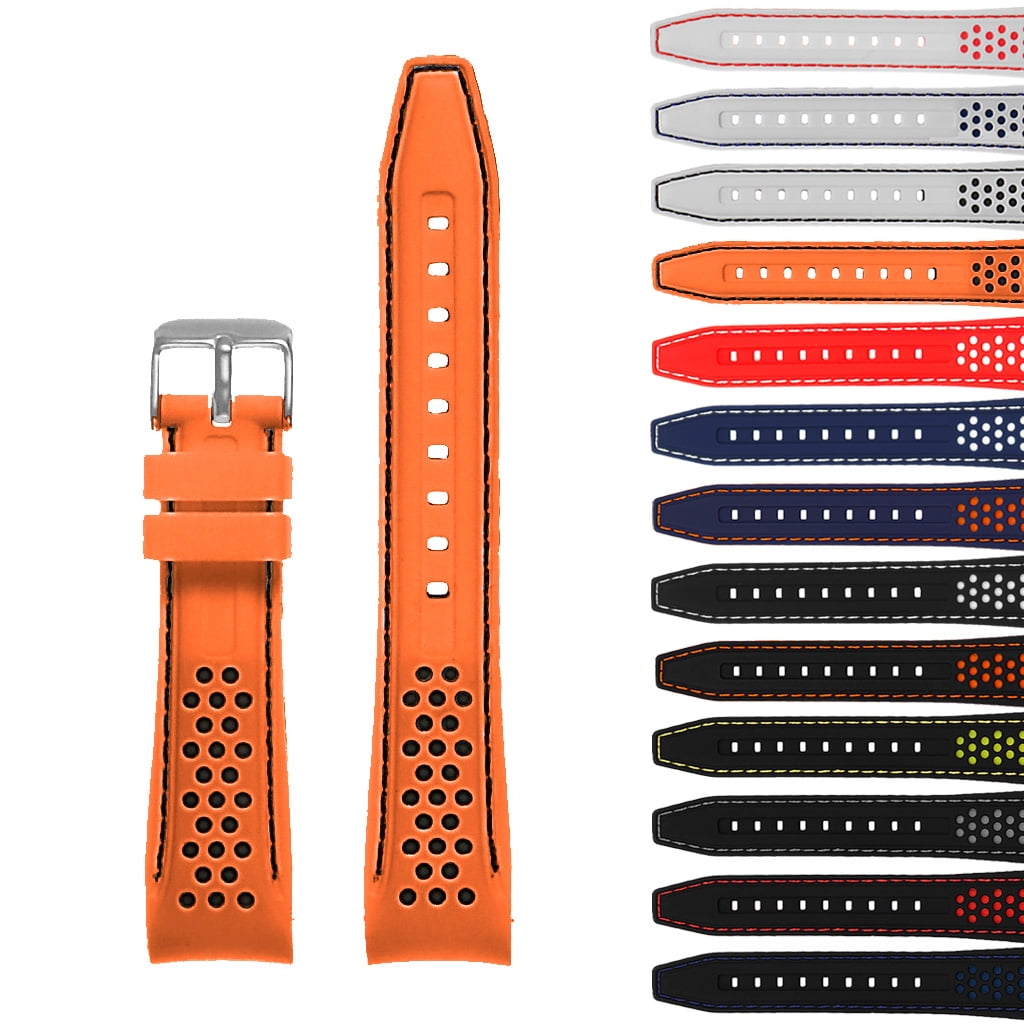StrapsCo Perforated Rubber Rally Racing Watch Band Strap with Curved