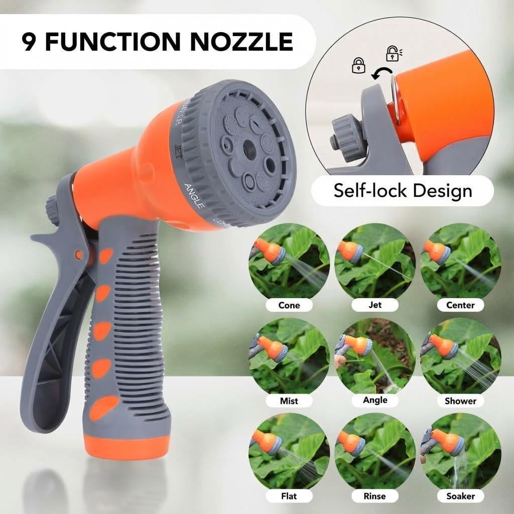AIKKYS 100ft Retractable Garden Hose Reel with Auto Rewind,180° Swivel Bracket & 9-Pattern Nozzles,Any Length Lock Wall-Mounted Water Hose Reel