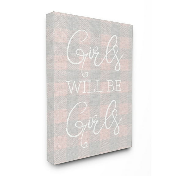 The Kids Room by Stupell Girls Will Be Girls Pink Plaid Stretched Canvas Wall Art, 16 x 1.5 x 20