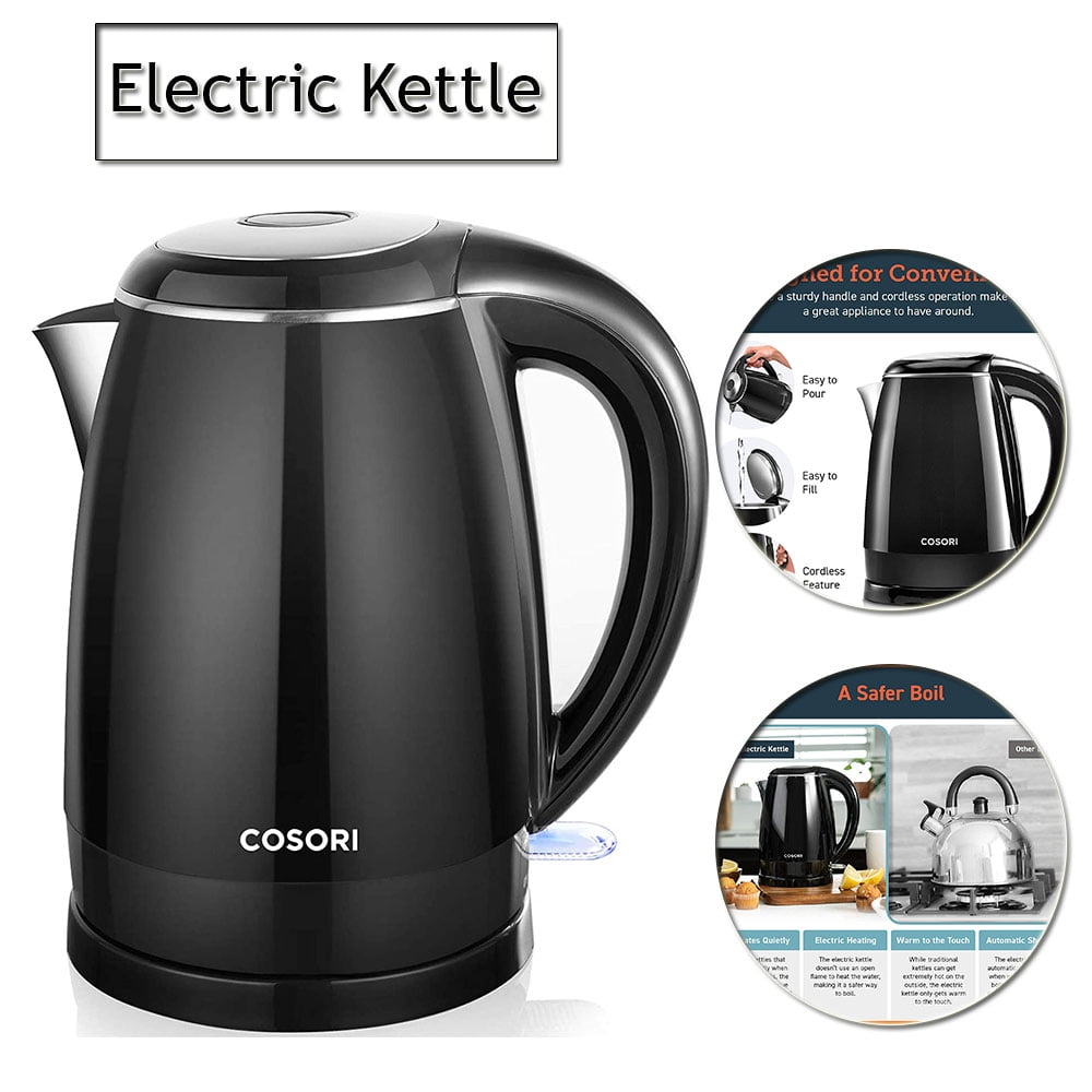 COSORI Electric Kettle, 1.8 Qt Double Wall 304 Stainless Steel Hot