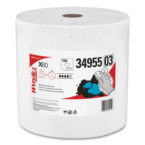 General Clean X60 Cloths, Jumbo Roll, 12.2 x 12.4, White, 1,100/Roll | Bundle of 2